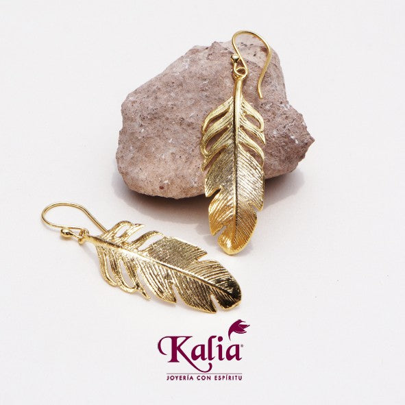 Aretes de Pluma en Plata Ley 925 y oro