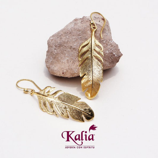 Aretes de Pluma en Plata Ley 925 y oro